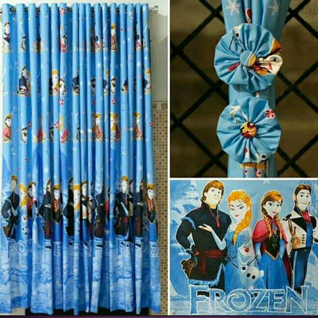 Gorden karakter / Gorden bahan katun panca / Gorden Smokering motif Frozen Biru
