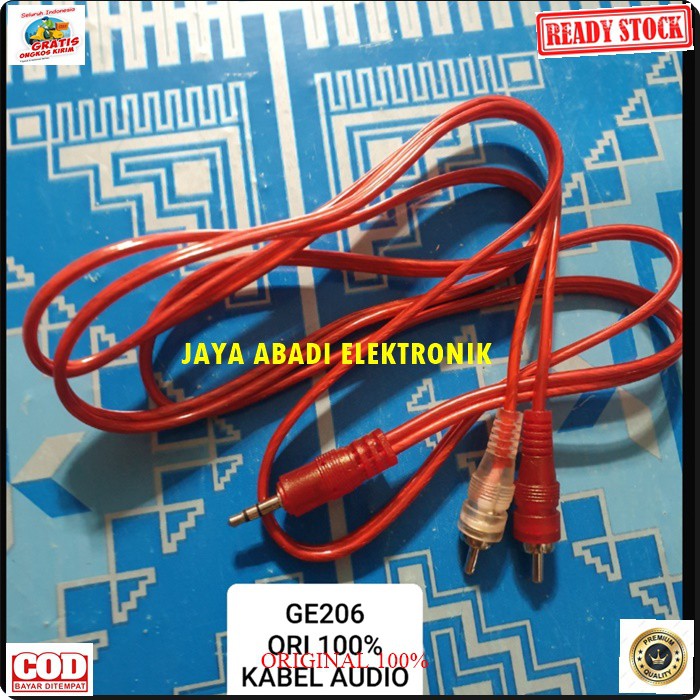 G206 ORIGINAL kabel audio hp aux 3.5mm rca sound system stereo jek jack sambungan elektronik speaker spk musik mp3 suara laptop handphone DLL multifungsi G206  1,5 meter / 150 cm  Bisa segala JENIS HP  KABEL 3.5MM KE RCA  Penyambungan Kabel Multifungsi Au