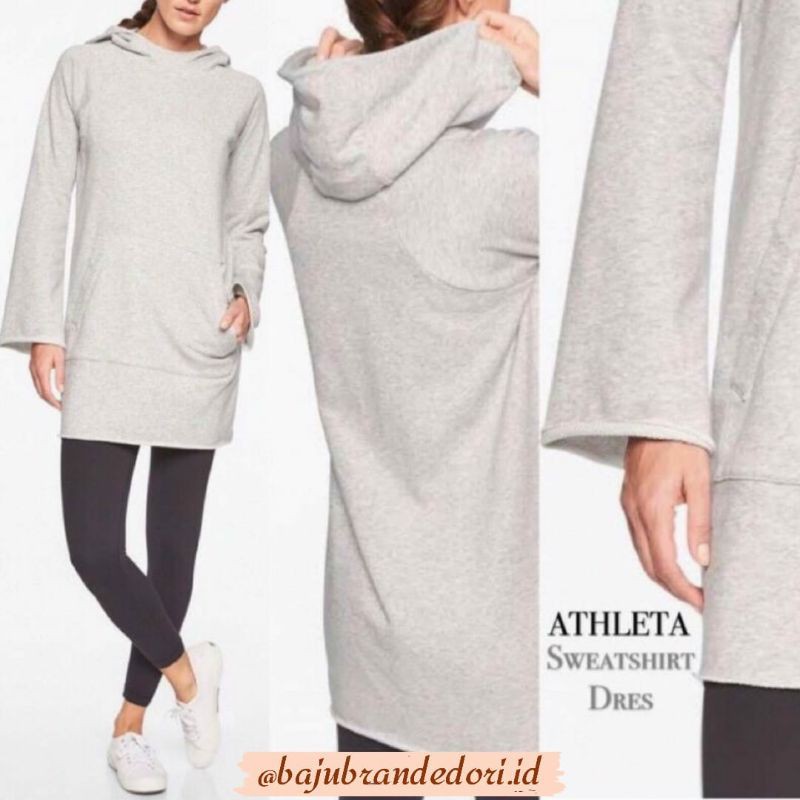 Athleta Hoodie Sweatshirt Dress Light Grey