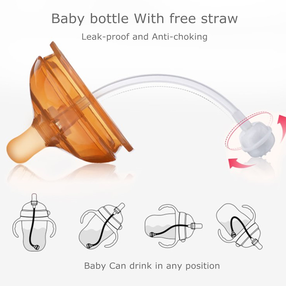 !!!Promosi Botol susu bayi Silikon Leher Lebar (WIDE NECK) Warna Coklat / Botol Bayi dengan sedotan Baby bottle PIKO BELLO botol susu bayi silikon leher lebar bayi botol susu dengan pegangan &amp; sedotan