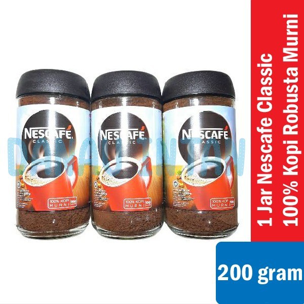 

1 Jar Nescafe Classic Botol 200gr 100% Kopi Bubuk Instan Robusta Murni