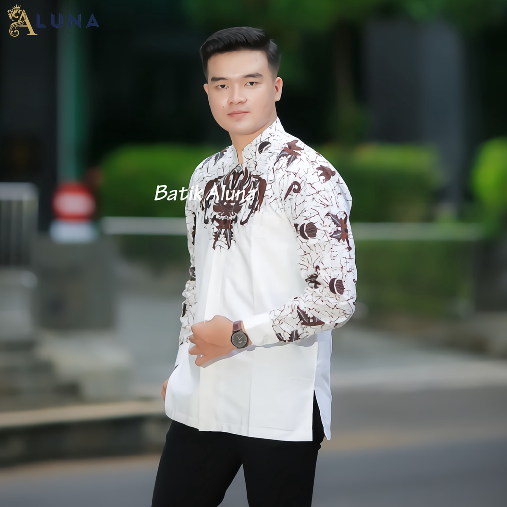 Exclusive Baju Koko Pria Dewasa Motif Batik Aluna Kurta Pakistan Baju Muslim Lengan Panjang Terbaru Good Quality Katun Premium MBA 001