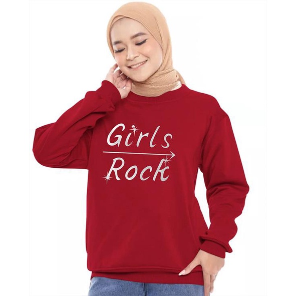 Kaos Lengan Panjang GIRLS ROCK / Kaos Sweatshirt / Atasan Wanita / Atasan Wanita Lengan Panjang