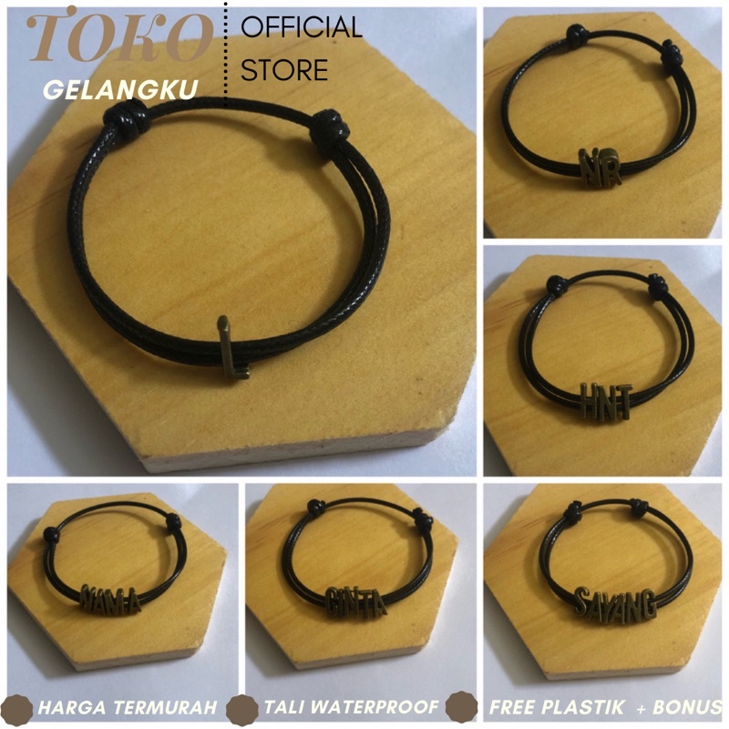 Gelang Bronze Vintage 1-6 huruf inisial / Gelang Viral buat Couple bareng pacaran dan sahabat / gelang premium tali waterproof / anti air dan kuat / Gelang wanita pria