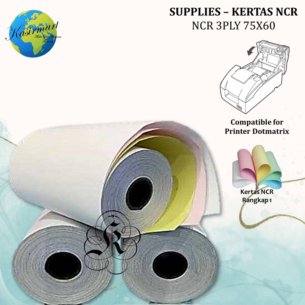 NCR 3PLY 75X60 PAPER ROLL NCR STRUK PRINTER DOTMATRIX EPSON TMU220/TM-U220 75 X 60 3PLY RANGKAP LX310 76x60 / 76x65