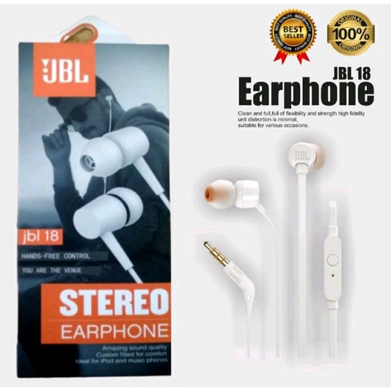 JBL 18 HEADSET HEADSFREE HF EARPHONE EXTRA STEREO BASS