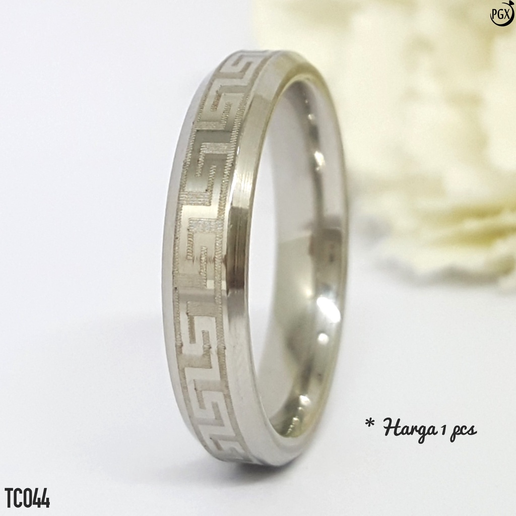 PGX Cincin Titanium Couple Silver Tunangan Aksesoris Fashion Perhiasan Anti Karat - TC044