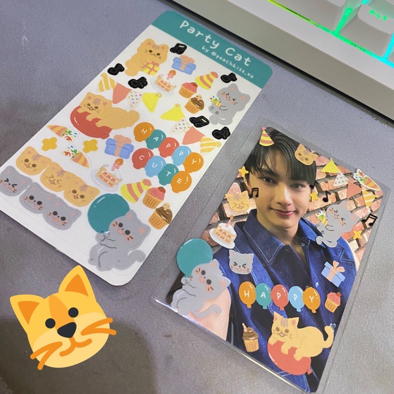 Stiker Dekorasi Photocard / Jurnal / Polcos Party Cat (Waterproof) by @peachkiss.xo