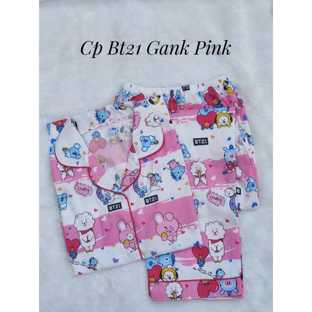 BJ-Piyama CP Dewasa Wanita Motif Karakter - Lengan Pendek-Gank BT21 Pink