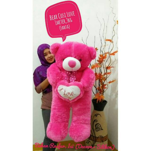 BONEKA BERUANG TEDDY BEAR COSY LOVE JUMBO KADO HADIAH UKIR NAMA PINK FANTA