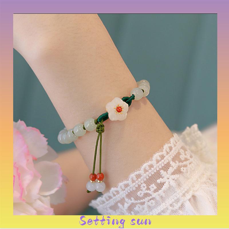 Jade Bead Gelang Kecil Peach Blossom Woven Perempuan Desain Niche Mahasiswa Pacar Hadiah TN