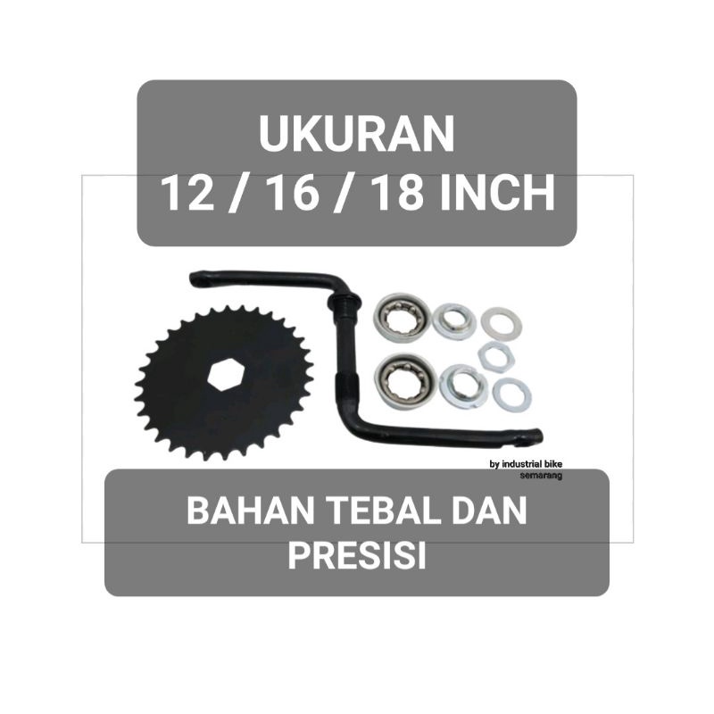 Rotel Gir Engkol As Tengah Langsung Ukuran Size 12 / 16 / 18 Inch BMX Mini Sepeda Anak Anak Termasuk Include BB Cup Cups Set Mangkok Pelor Bearing Sarang Crank Chainring Chain Ring