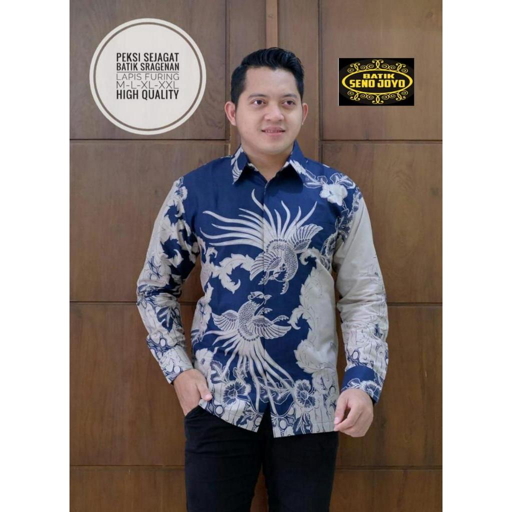 Batik Pria Terbaru Warna Navy Kemeja Batik Lengan Panjang Premium Batik Full Furing Batik SEJAGAD