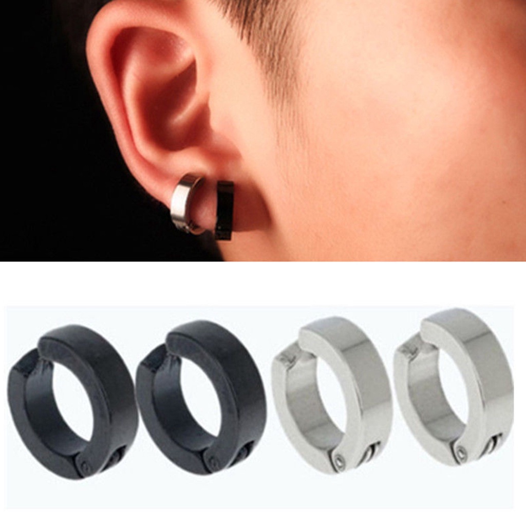 Anting Klip Bentuk Lingkaran Bahan Stainless Steel Anti Karat Gaya Punk Untuk Pria