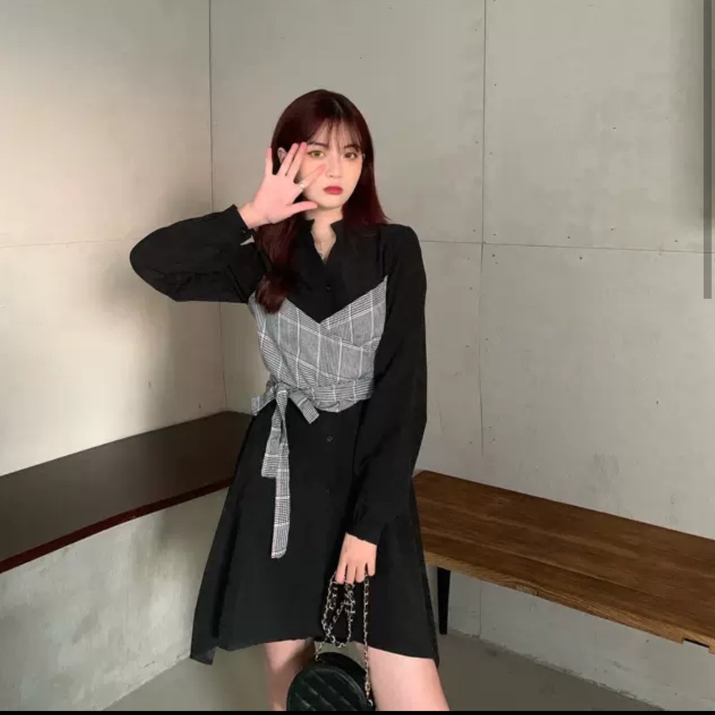 DRESS A LINE LGN PANJANG/DRESS IMPORT korean import  tunik murah