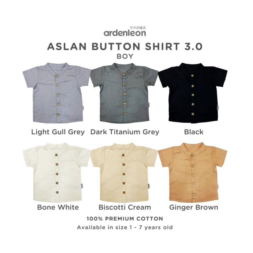 ARDENLEON (1-7thn) Boys Aslan Button Shirt Atasan Anak Pakaian Anak Laki-Laki ARDEN LEON CBKS