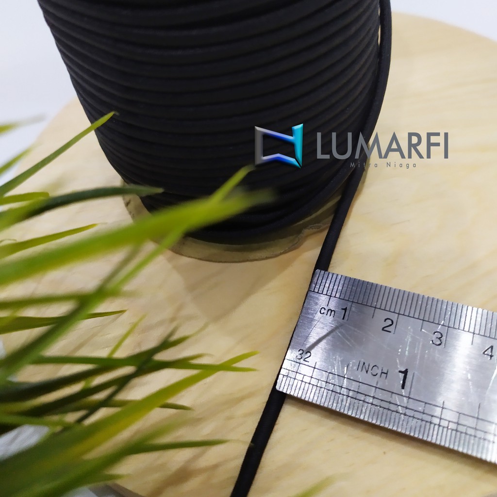 [METERAN] Tali Elastis / Elastic Bulat / tali karet bulat / tali string Tebal 3 mm Hitam Murah