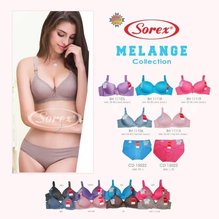 Sorex Bra 11106 Busa Sedang Tanpa Kawat Kait 2 Cup setara Cup B Melange Collection Basic Harian