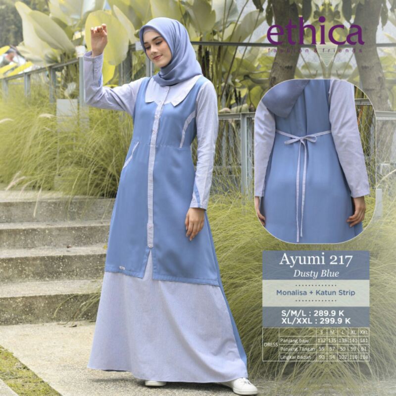 GAMIS ETHICA TERBARU AYUMI 217 DUSTY BLUE & BROWN