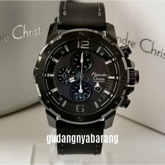 JAM TANGAN PRIA - LAKI - COWOK ALEXANDRE CHRISTIE AC 6410 LEATHER KULIT BLACK HITAM ORIGINAL