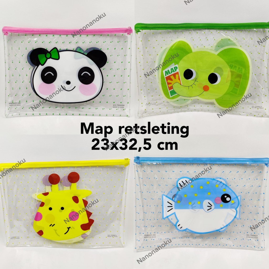 Map PLASTIK+PLASTIK Motif Hewan/Tas Dokumen Zipper Resleting