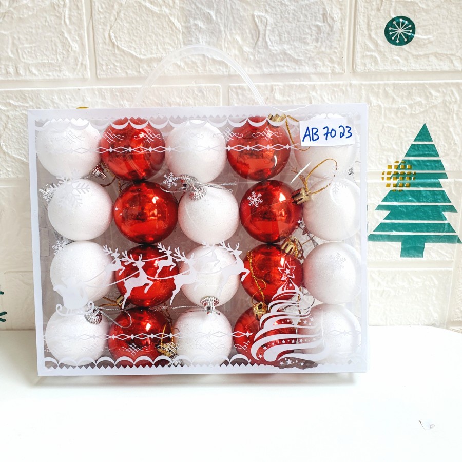 Bola Pohon Natal Merah Putih 1 set 4cm 5cm 6cm 7cm 8cm Hiasan Natal