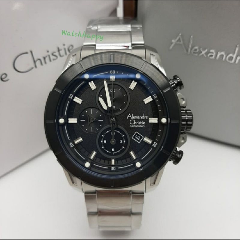 Alexandre Christie AC 6522 MC AC6522 MC 6522MC 6522 MC Men Silver Black Crono 100% Original Garansi