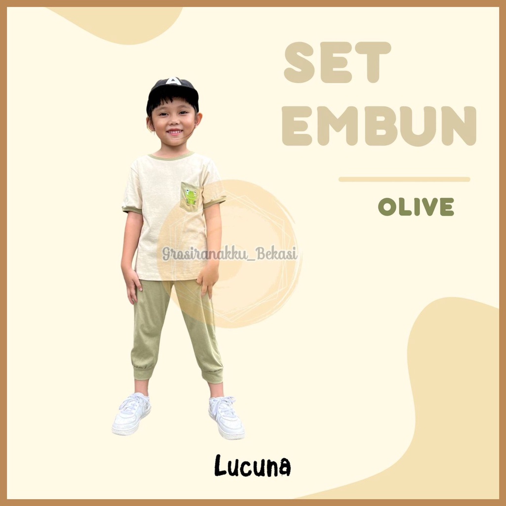 Setelan Anak Unisex Embun Lucuna Warna Olive Size 1-5 Thn