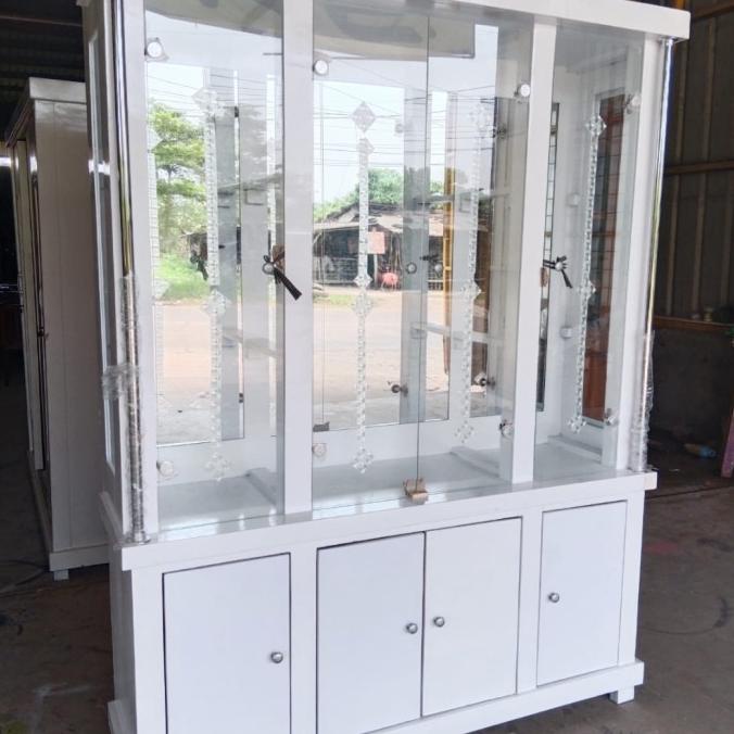 Lemari Hias Pajangan Kristal Kaca 4 Pintu Putih