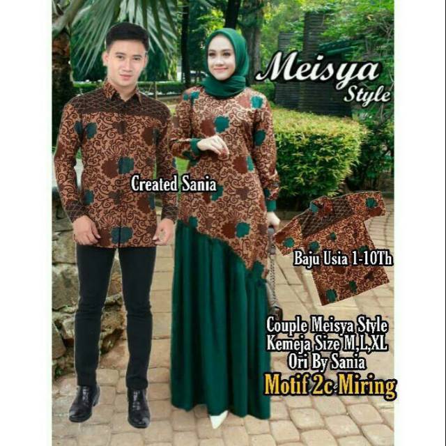 Gamis Batik Couple Keluarga Kombinasi Polos Motif Pedati Ijo Shopee Indonesia