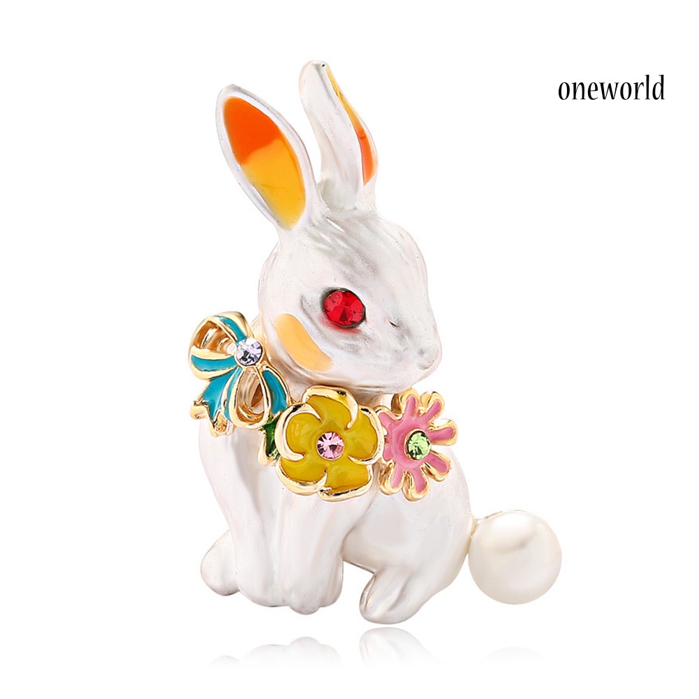 OW@ Women Rabbit Rhinestone Enamel Brooch Pin Badge Banquet Party Suit Lapel Decor