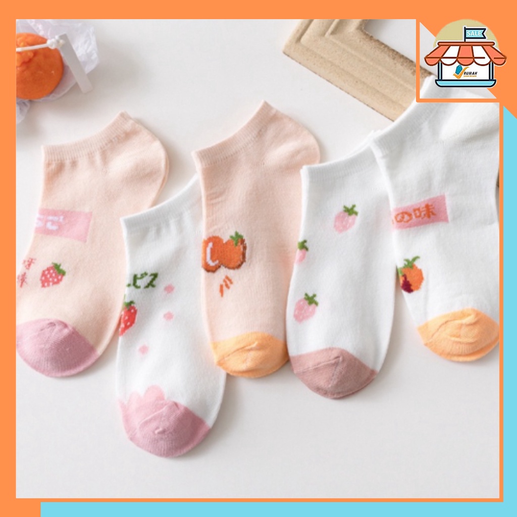 RSB KK204 Kaos Kaki Wanita Motif Buah Strawberry Orange Kaos Kaki Pendek Fashion Korean