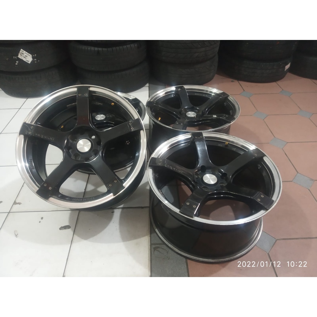 velg mobil bekas ring 17x7,5/8,5 model racing palang 5 lubang baut 8x100-114 warna hitam