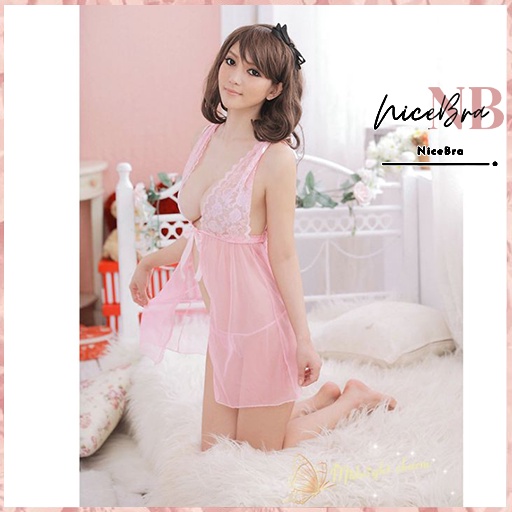 Nicebra Set Lingerie Wanita Bahan Lace Tipis Tanpa Lengan Baju 3029