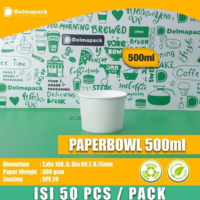 Terbaru Paper Bowl 500 Ml Microwave 50Pcs/ Pack Tahan Panas Dan Tebal Fda