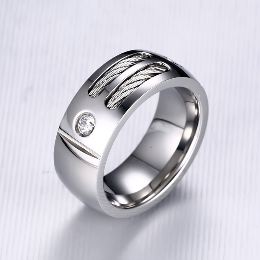 Cincin Berlian Baja Titanium Perak Vintage Pria Punk Fashion Kristal Pertunangan Pernikahan Rings