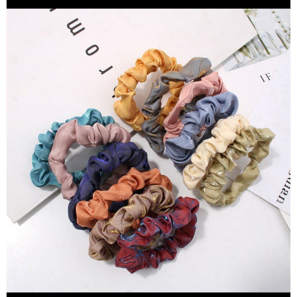 (IR-08) ISI 6 PCS Ikat Rambut Scrunchie Korea Set SHINING RAINBOW