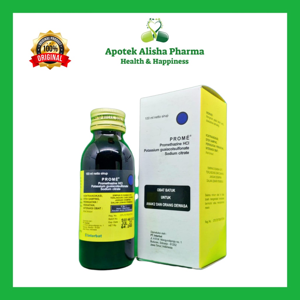 Prome Sirup 60/100ml - Prome Ekspektoran Syrup Obat Batuk Berdahak / Alergi / Bronkitis Pertusis Anak / Dewasa / Prometazine Sirup