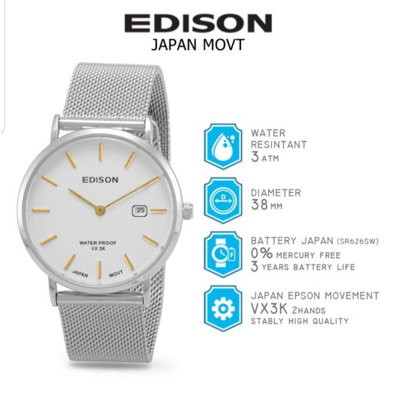 Jam Tangan Edison AR EG 240.1 TGL R Pasir Waterproof Japan Movement