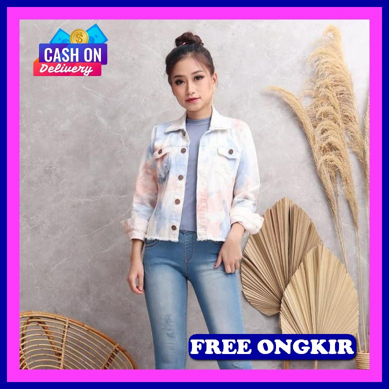 Amr Jeans - Jaket Jeans Wanita Crop Oversize Premium Sablon - Ripped C Sisilia Oversize Denim Jacke 