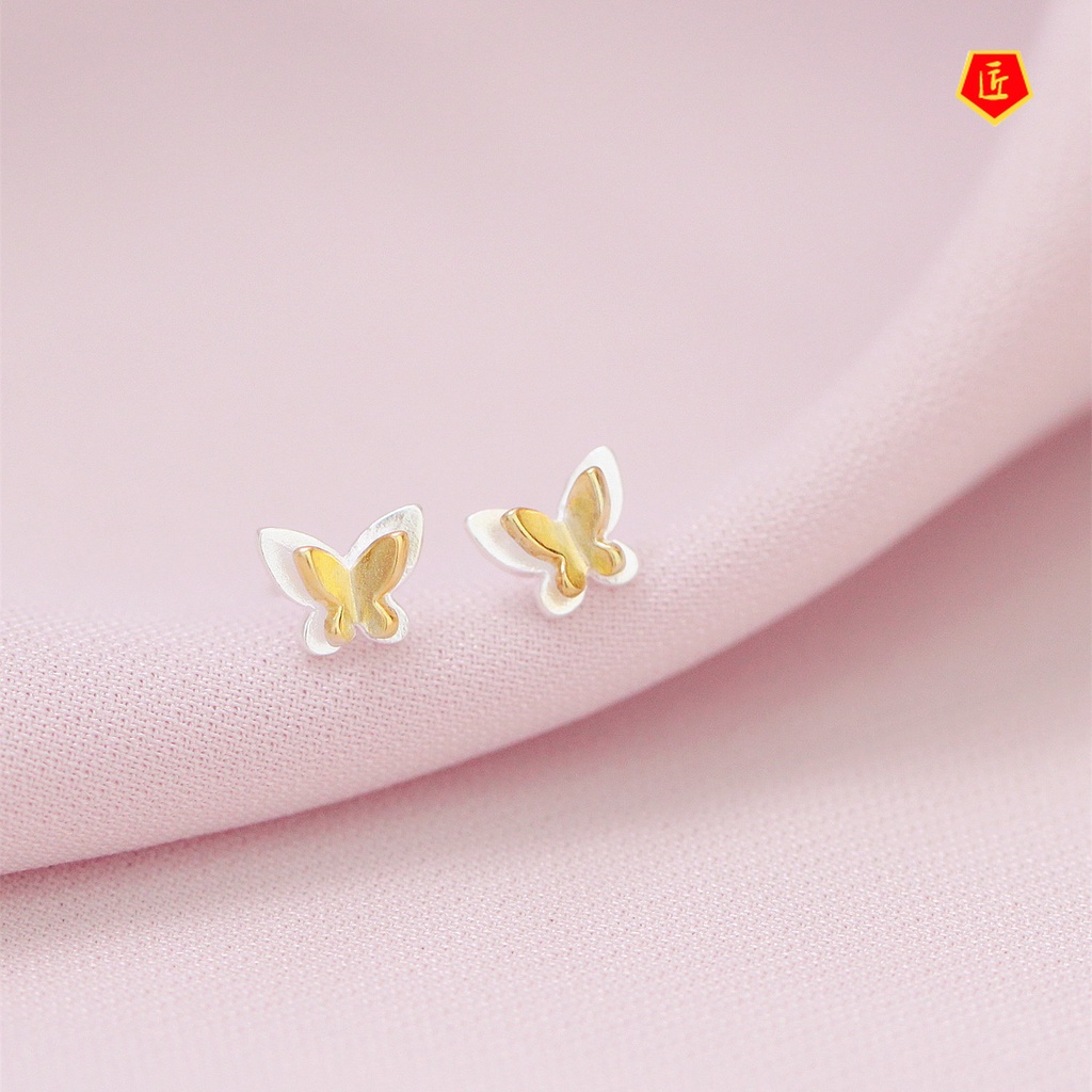 [Ready Stock]925 Silver Butterfly Stud Earrings Female Sweet