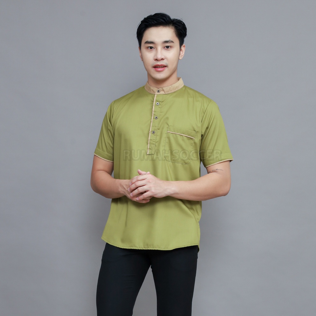 Baju Koko Pria AKHTAR Lengan Pendek Atasan Muslim Pria Dewasa Polos Bahan Katun Adem Tersedia Ukuran S M L XL XXL