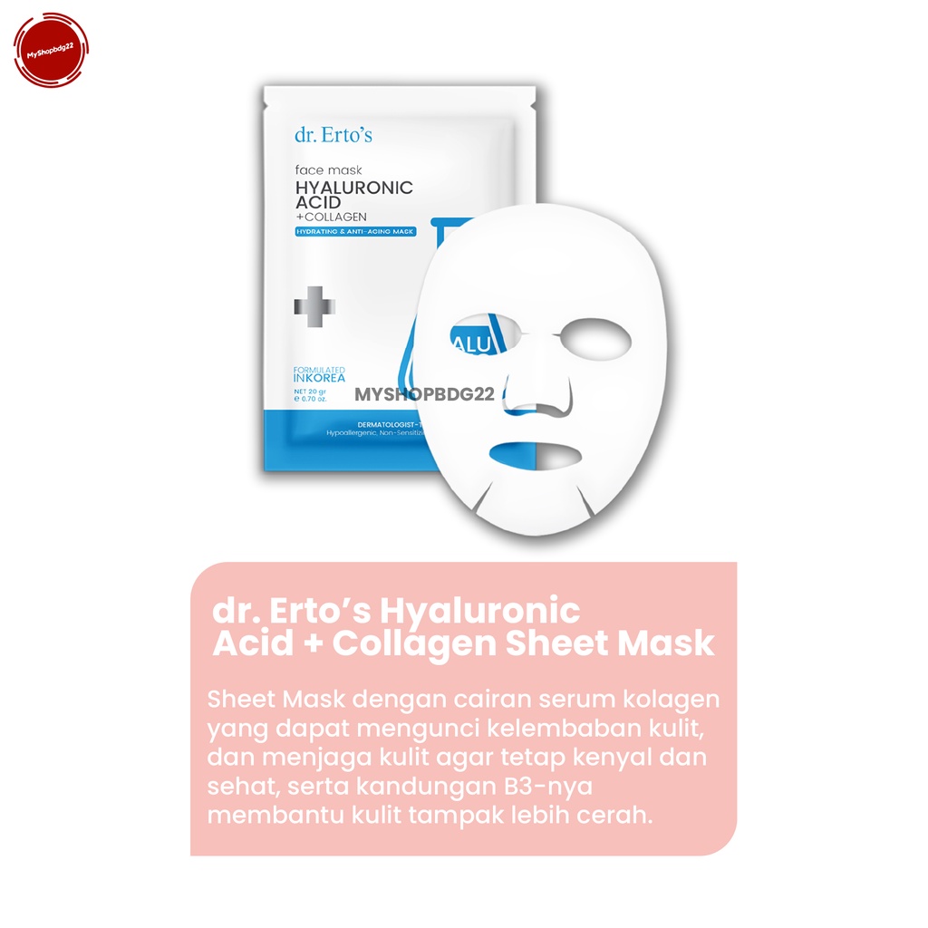 Dr Ertos Hyaluronic Acid Collagen Sheet Mask Masker Perawatan Kulit Wajah Wanita By Myshopbdg22