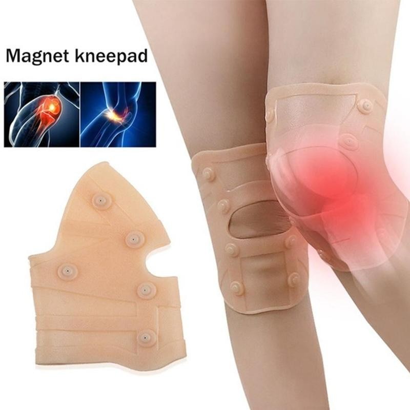 1 Pasang Bantalan Lutut Magnetik Bahan Silikon Elastis Untuk Terapi Arthritis