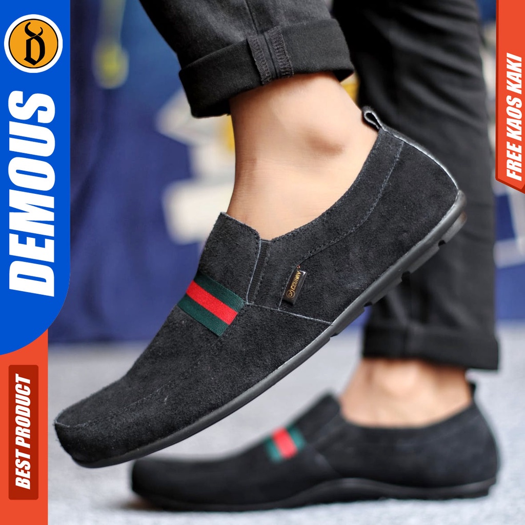 DEMOUS YOME Sepatu Slip On Kulit Casual Slop Kasual Santai