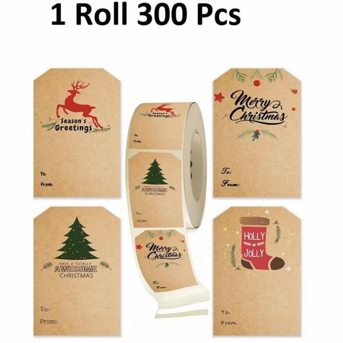 

best seller] sticker roll isi 300 pcs edisi natal size 4 cm
