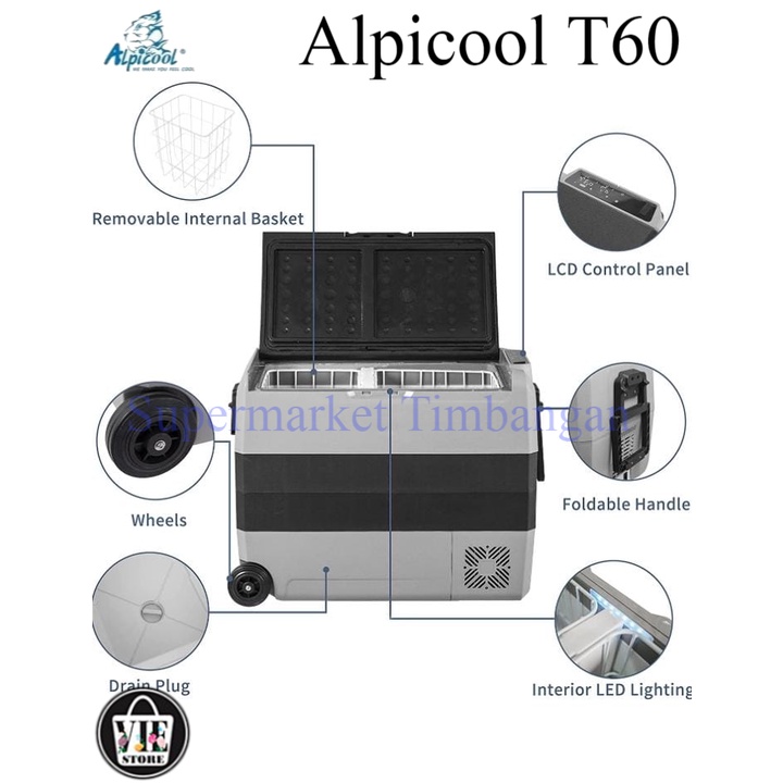 Alpicool T60/Kulkas Portable/Mini Freezer/Kulkas Mobil/Kulkas Mini/Kulkas Tempat Vaksin/Kulkas Campi