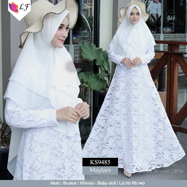Gamis syar'i set Khimar brukat putih maylani