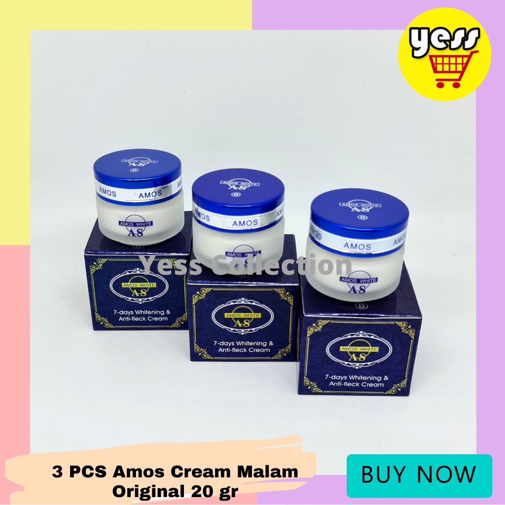 3 PCS Amos Cream Malam Original 20 gr | Amos Night Cream Amos Whitening Anti Flek