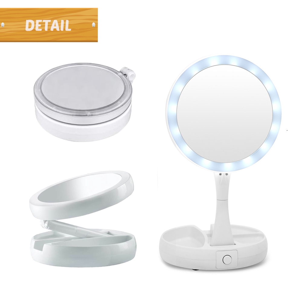 Cermin Makeup Lampu LED Pembesar Rias 2 sisi Kosmetik My Fold Away Mirror Lipat Kaca Minimalis Bulat